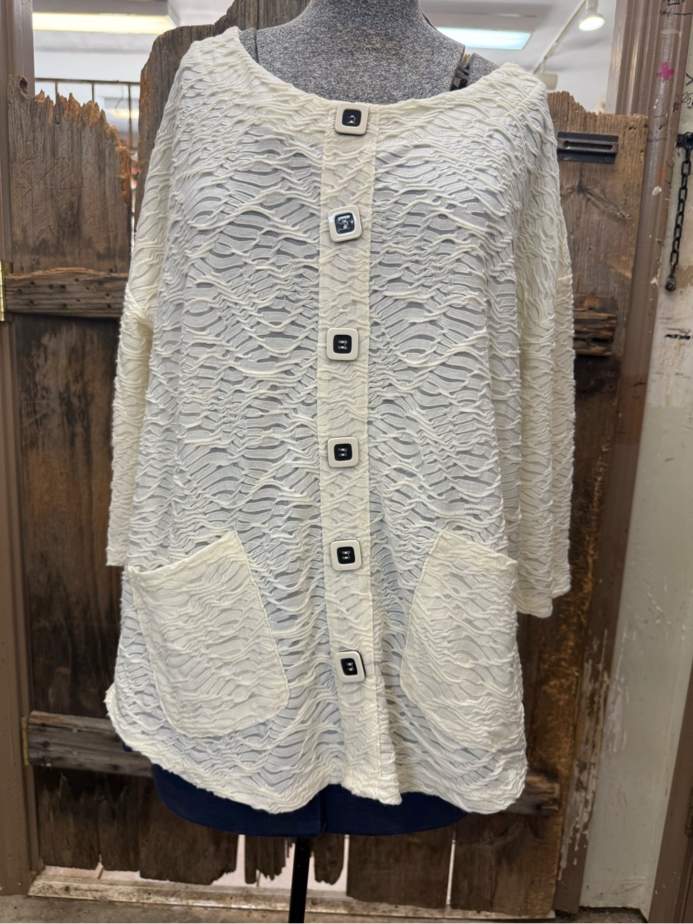Onque Casuals Cream Textured Button Cardigan Blouse